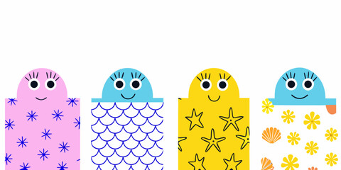 Cute cartoon jellyfish characters with patterned backgrounds vector illustration © Sabuj