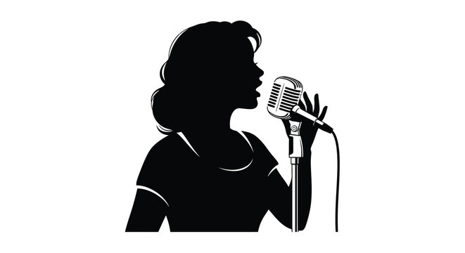 Vintage female singer silhouette with retro microphone
