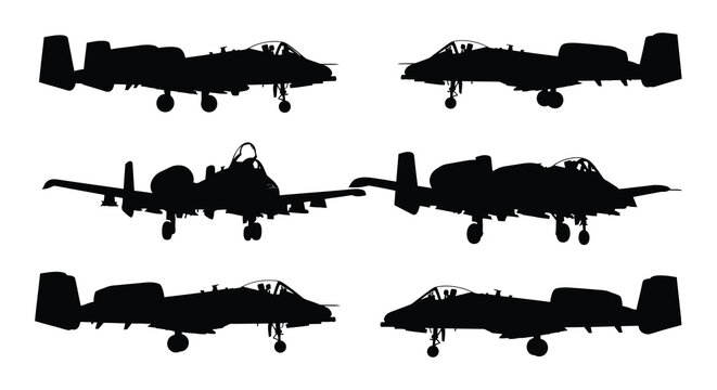 A 10 warthog aircraft silhouettes on a white background