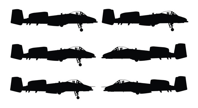 A 10 warthog aircraft silhouettes on a white background