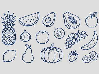 Fruit collection naive hand drawn vector illustration - stock graphic. © Asma 
