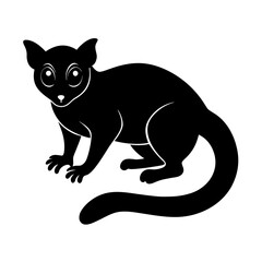 Black silhouette of cute lemur sitting with big eyes isolated on transparent background, vector illustration © MASUDA