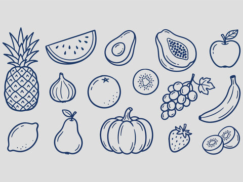 Fruit collection naive hand drawn vector illustration - stock graphic.