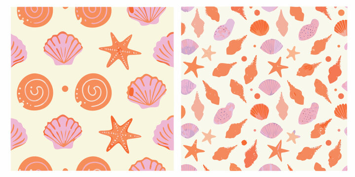 seashell and starfish pattern coral and peach tones