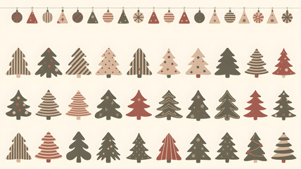 Naklejka premium Festive Christmas tree and bauble patterns for holiday design