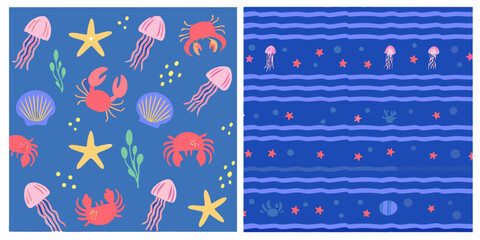 marine life pattern with jellyfish crabs starfish and shells © Mamata