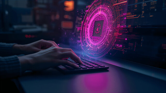 Futuristic cyber defense system with encrypted data core visualization