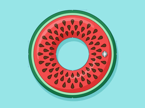 Watermelon Inflatable Pool Float Circle Vector Illustration on Blue Background