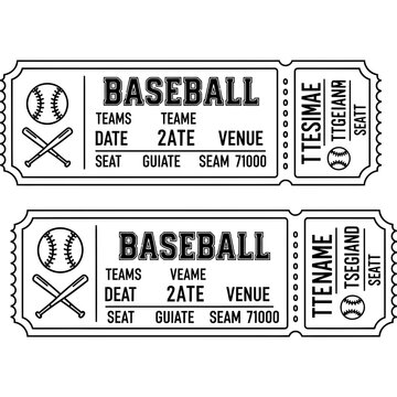 Baseball Tickets, Vintage Stubs, Sports Event, Black and White Illustrations, Ticket Stubs