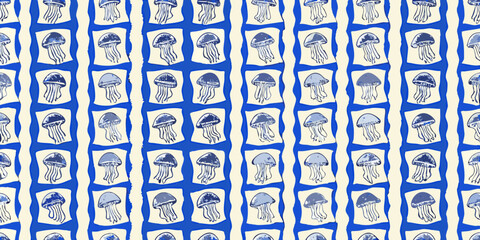 jellyfish pattern design seamless blue and white illustration © Topoti