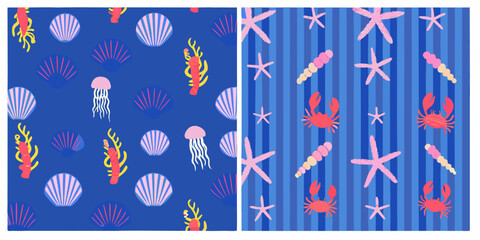 Marine life pattern with seashells jellyfish and crabs © Topoti