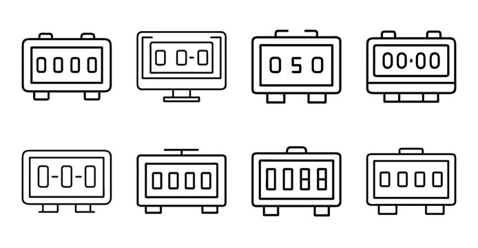 Flat digital odometer and speedometer icons set - Modern flat design icons showing odometer and speedometer readings in various digital formats for infographics, dashboards, or apps.