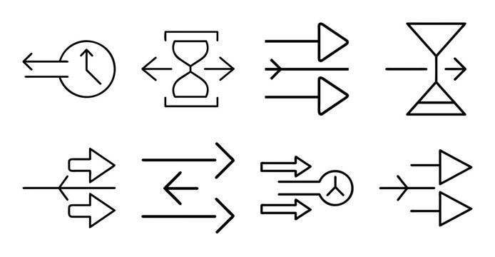 Set of simple directional and process arrows icons - Minimalist vector icons showing directional arrows, process flow, and connection symbols for presentations and infographics.