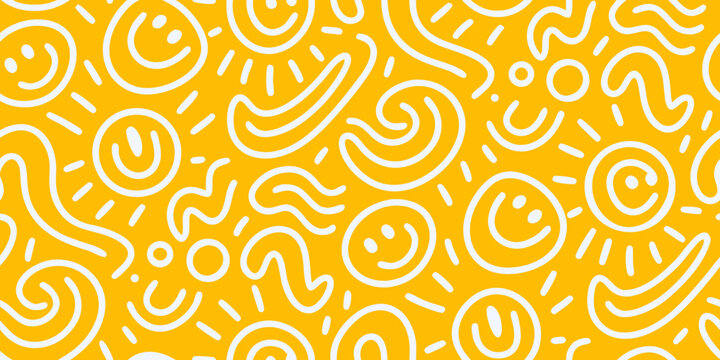 abstract pattern of white smiley faces on yellow background
