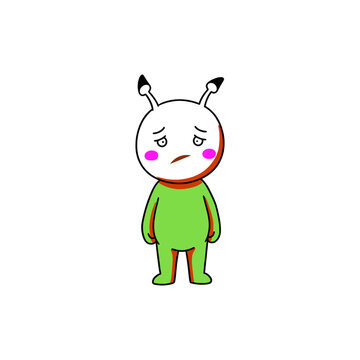 sad alien character illustration on black background