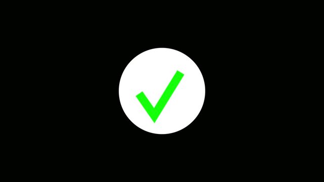 Green check mark inside a glowing circle on a white background tick correct