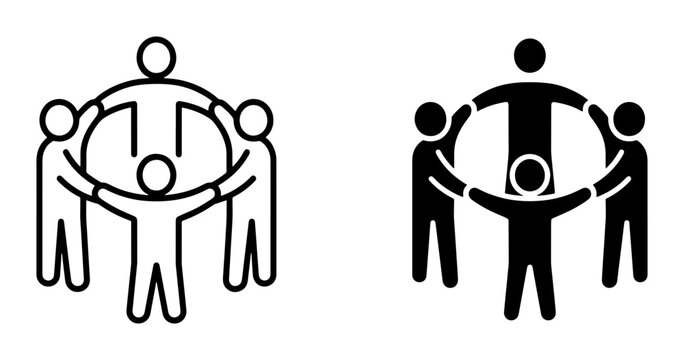 Teamwork Icons, Group Collaboration Vector Graphics, People United Circle Symbols