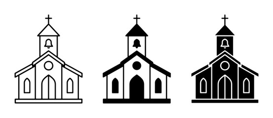 Fototapeta premium Church Icons Set: Outline, Silhouette, Filled Vector Graphics for Religious Buildings