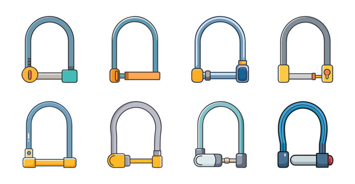 Colorful metal carabiners set in a row - A collection of vibrant metal carabiners arranged neatly, featuring various colors and shapes for climbing or outdoor gear use.