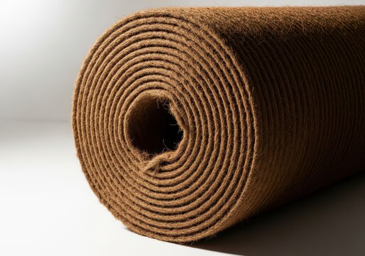 Close-up of a Large Roll of Natural Coconut Coir Fiber Matting for Gar