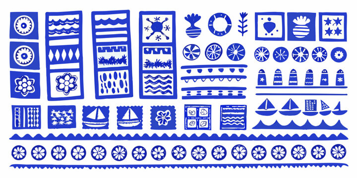 blue decorative tile pattern with various shapes and motifs