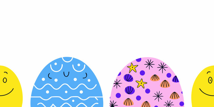 decorated easter eggs with faces colorful vector illustration on white background