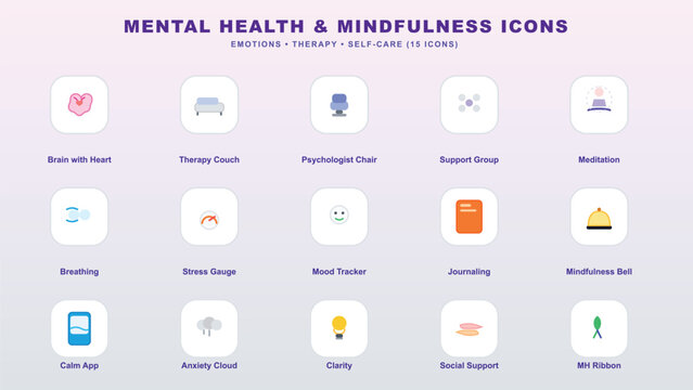 Colorful mental health and mindfulness icons collection Vector