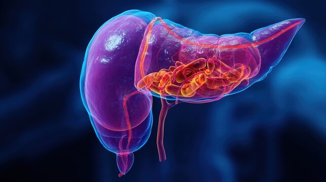 Pancreatitis 3D medical anatomy illustration, inflammation of human pancreas organ, acute and chronic pancreatic disorder, digestive system gland damage, gastrointestinal pathology, pancreatic enzyme 