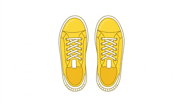 Yellow women sneakers vector top view casual shoes flat cartoon illustration