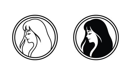 Beautiful woman profile portrait vector illustration inside a circle frame for beauty and fashion branding projects © Bengal