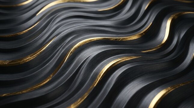 Luxury Dark Grey Waves with Golden Inlay &mdash; Elegant Abstract Flowing Texture