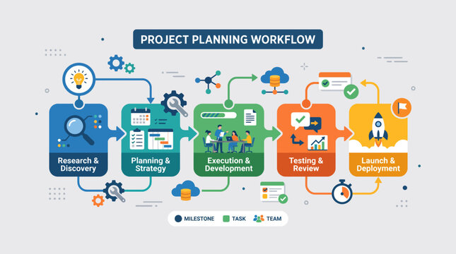Project planning workflow process diagram.