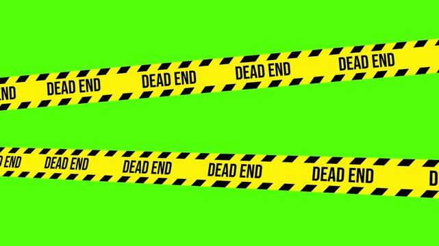 Dead End Striped Caution Tape on Green Background: Two yellow caution tape rolls, clearly marked with the words DEAD END, creating a compelling visual message.