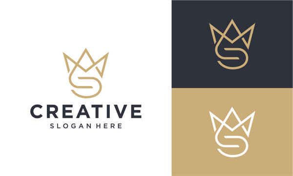 Elegant Letter S monogram logo combined with a majestic crown, perfect for luxury branding, corporate identity, and sophisticated business designs, available in a clean, minimalist vector style