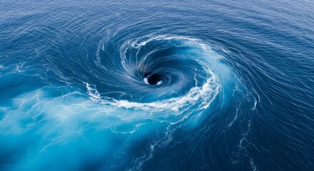 Obraz premium An intense ocean whirlpool vortex with swirling blue water creating a powerful maelstrom effect