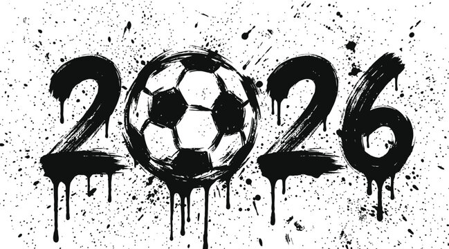 2026 fifa world cup graphic soccer ball and dripping numbers silhouette design element