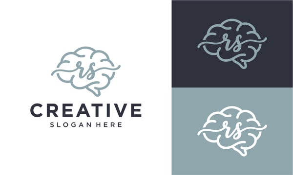 Abstract Brain Logo Design Featuring Elegant 'RS' Monogram within a Stylized Cerebral Outline