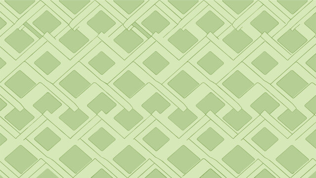 Seamless abstract background features a complex geometric interlocking diamond and stripe pattern in soft shades of light green and olive.