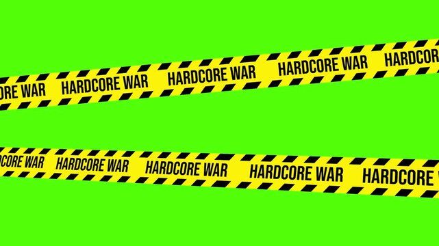 Warning Tape: A vibrant graphic showcasing hazard or caution, featuring bold yellow and black stripes with the phrase HARDCORE WAR emblazoned across, against a vivid green backdrop.