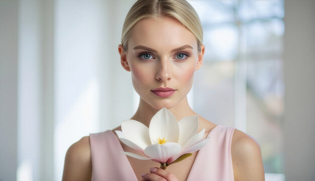 Naturalne piękno. Portret kobiety z magnolią.