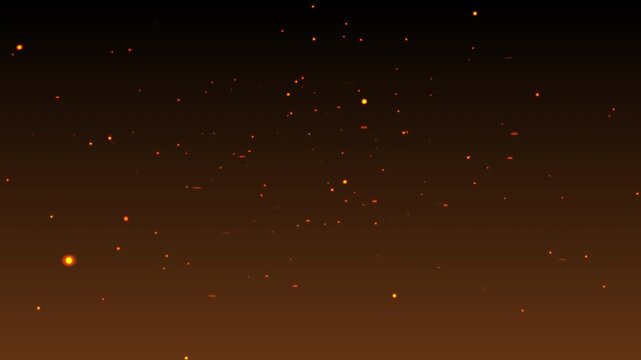 Fire sparks particles overlay in slow motion with orange ember glow and smoke texture 4K resolution on alpha channel background.