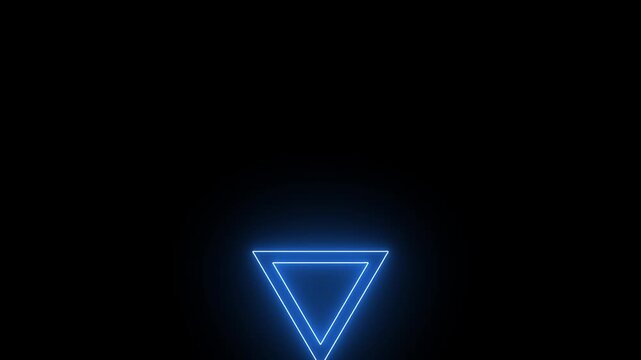 Blue colour neon download icon, down arrow on black background digital space animation clip.4k neon video.
