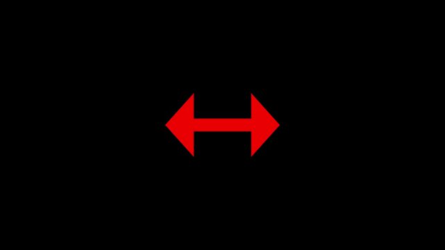 Two headed red arrow expanding and contracting on black background.