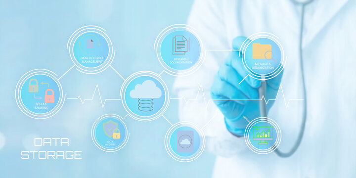 Medical professional using digital technology for secure data storage and healthcare information management systems