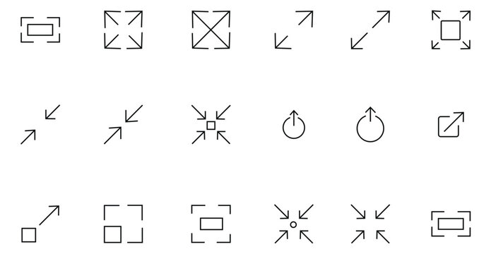 Set of fullscreen and expansion arrow line icons