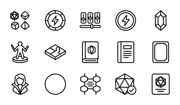 Tabletop RPG Game Icons Set, Fantasy Dice, Character Tokens, Magic Gems, Game Boards, Books
