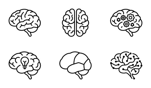Brain Icons Set, Medical Neurology Symbols, Cognitive Function Graphics, Idea Generation Icons