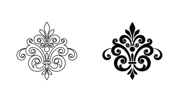 Decorative fleur de lis royal ornament vector element for heraldry and luxury branding design in black and white