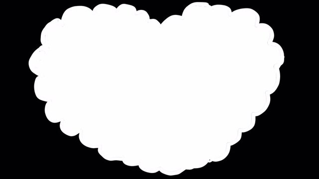 Animation of a smoky heart on a black screen. A steam ring in the shape of a heart evaporates in 4K. Romantic 2D animation.