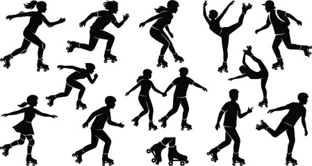 People rollerblading in various dynamic poses isolated on white background, Vector © MD. SOHAN MIA